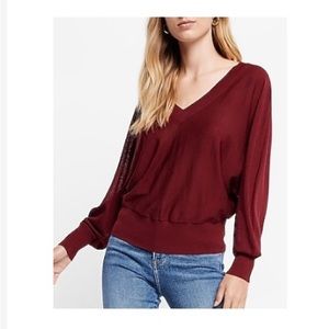 Red double v neck dolman express sweater; never worn